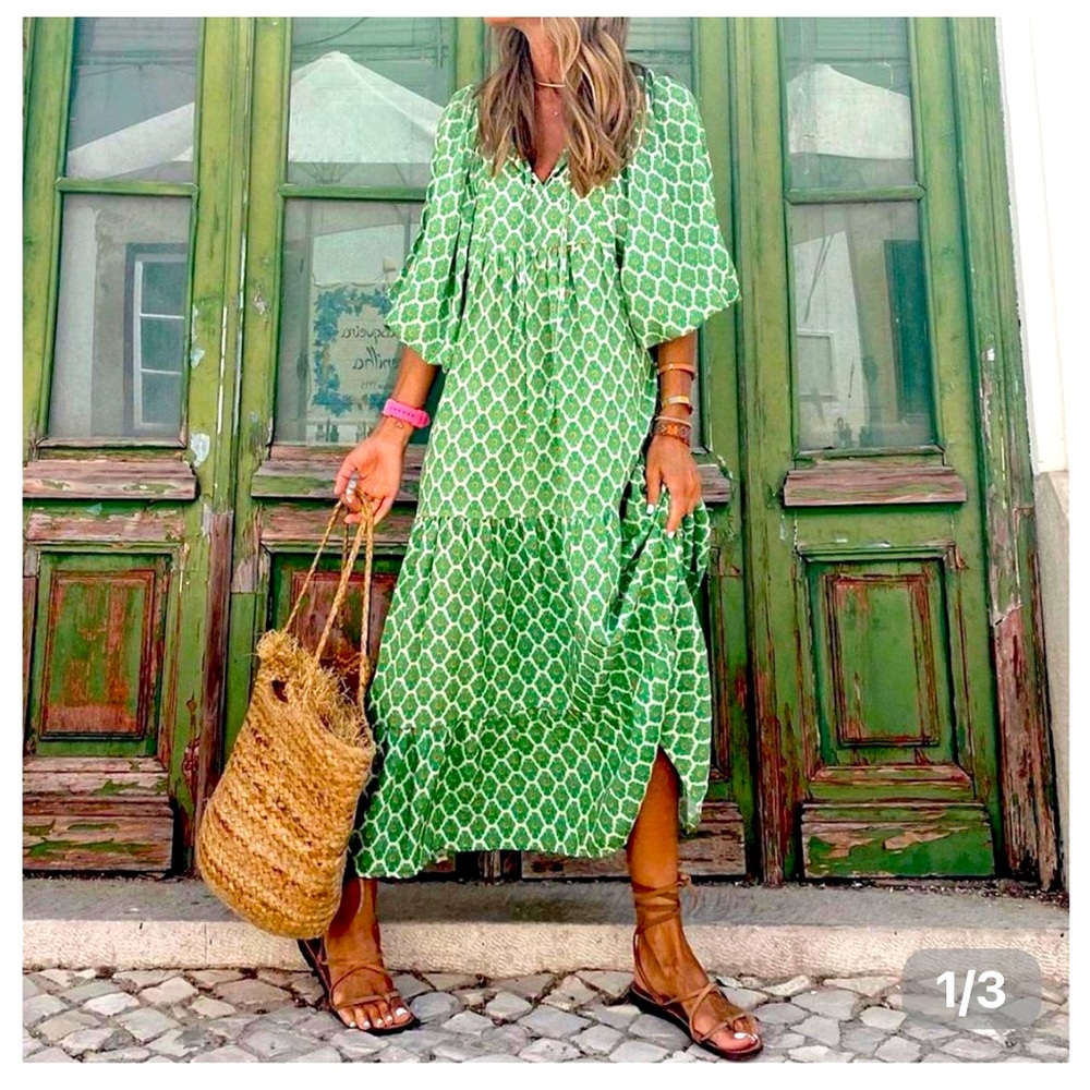 Weywi Bohemian Beauty Green Maxi Dress XS NWT
